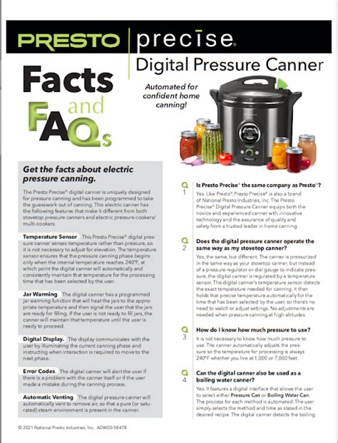 Safe Canning Recipes Presto Precise Pressure Canner And Manual