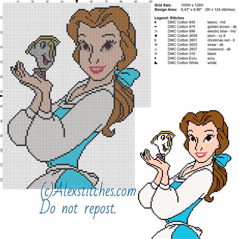 Belle And Chip Free Cross Stitch Pattern Disney X Colors