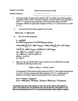 Fillable Online Genchem1 Chem Okstate Solution Calorimetry Fax Email