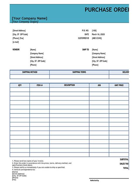 60 Free Purchase Order PO Templates Word Excel