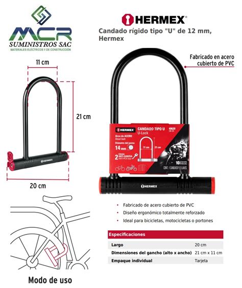 Ripley Candado Tipo U Mm Para Bicicletas Motos Con Llave Hermex