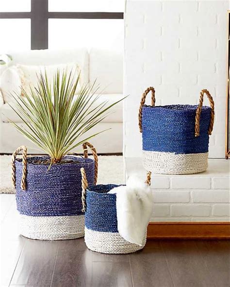 Royal Blue White Seagrass Baskets Seagrass Basket Basket Sets