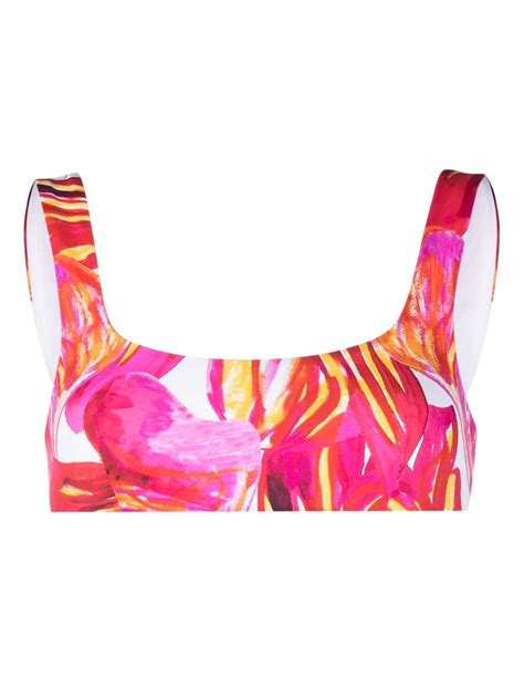 Louisa Ballou Abstract Print Bikini Top Pink Farfetch Uk