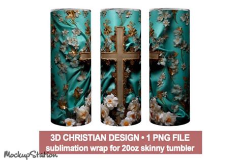 3D Cross Tumbler Wrap Christian Floral Graphic By Mockup Station