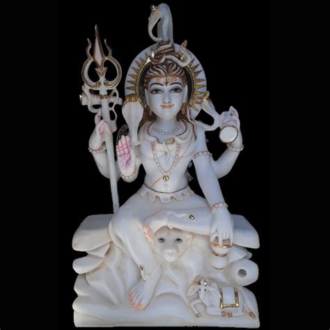 Painted Hindu White Marble Lord Shiva Statue For Worship Size