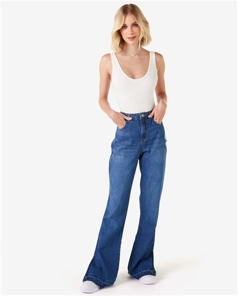 Riachuelo Cal A Jeans Feminina Bootcut Cintura Alta Denim M Dio