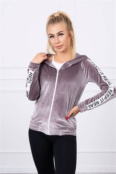 Bluza welurowa z kapturem szara Bluzy Hurtownia Odzieży Kesi