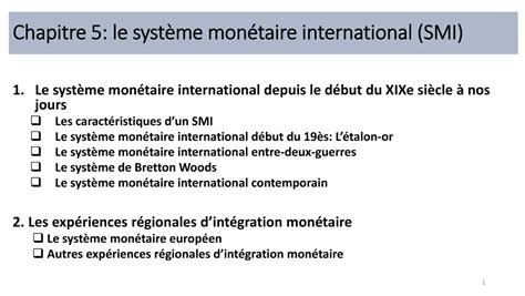 Chapitre Le Syst Me Mon Taire International Smi Le Syst Me