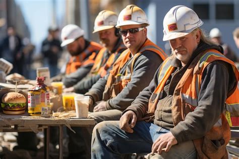 Premium AI Image | Construction workers eating lunch on a construction