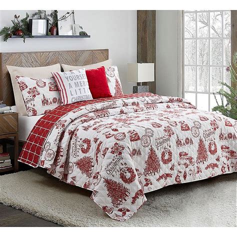 Festival Reversible 5 Piece Fullqueen Quilt Set In Ivoryred Redivory