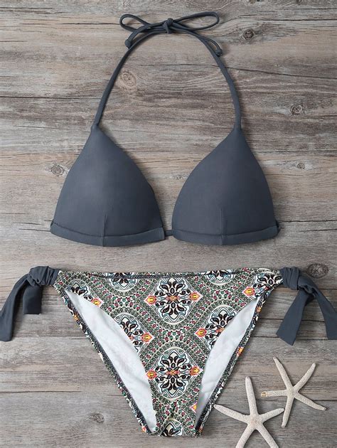 Gray L Halter Padded Tribal Print Bikini Set RoseGal