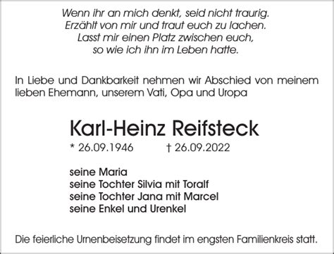 Karl Heinz Reifsteck Traueranzeige Sächsische Zeitung