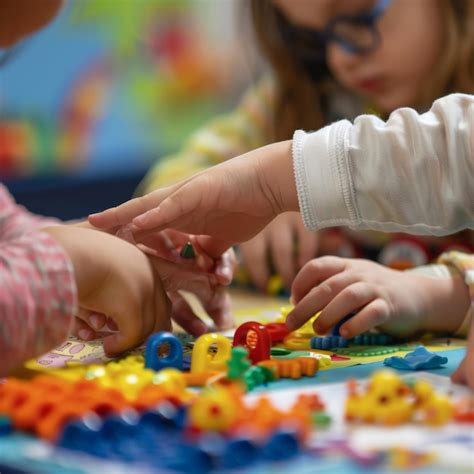 Children playing and learning with colorful educational toys fostering ...