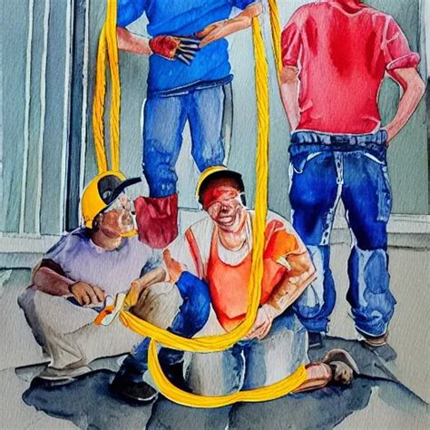 Create An Image Of A Group Of Workers Happily Examining A New