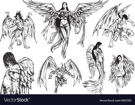 Angels and demons - hand drawn sketch Royalty Free Vector