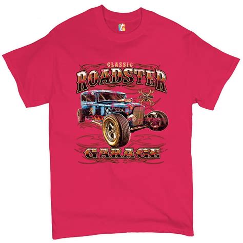 Tee Hunt Classic Roadster Garage T Shirt Vintage Hot Rod Route Muscle Car Men S Tee Hot Pink