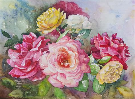 Roses Original Watercolor Painting by Tatyana Zen