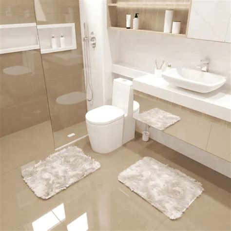 Kit Tapete Banheiro Felpudo Peludo Pérola Nude X Cm MercadoLivre