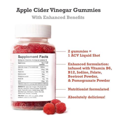 Apple Cider Vinegar Gummies With The Mother 1000mg Enhanced With