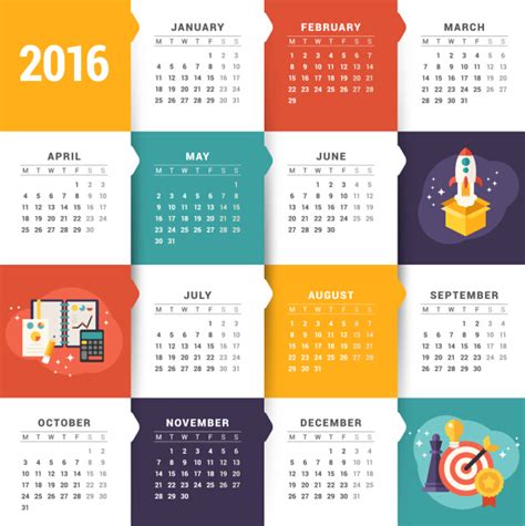 Creative Calendar 2016 Template Vector 01 Vector Calendar Free Download