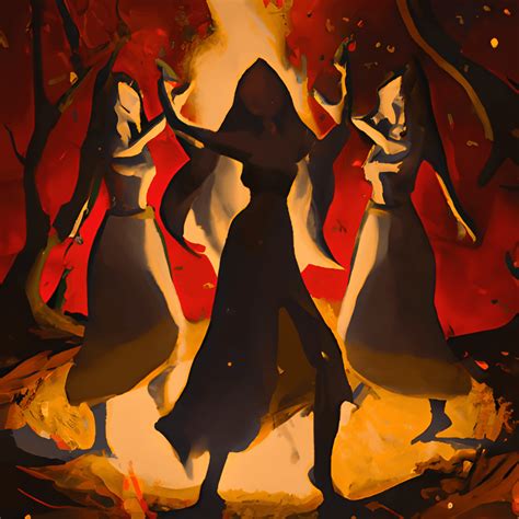 Mystic Illustration Four Women Dancing Around A Bonfire Creative Fabrica