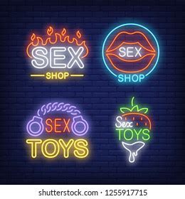 Sex Shop Neon Sign Set Fire Stock Vector Royalty Free