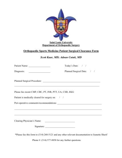 Printable Dental Medical Clearance Form