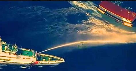 Chinese Coast Guard Uses Water Cannons On Philippine Boats In The