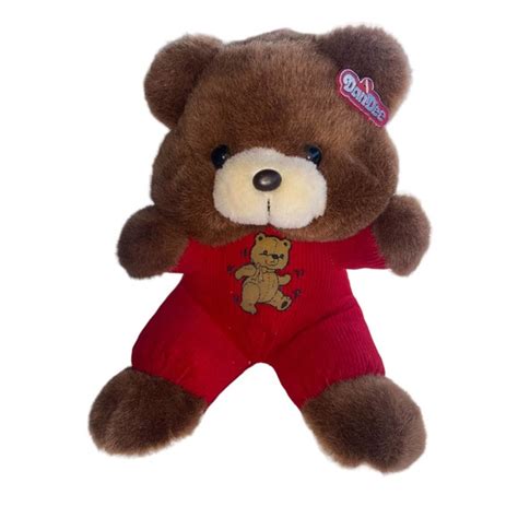 Dandee | Toys | Vintage Dandee Plush Bear Brown With Red Jumpsuit Plush ...