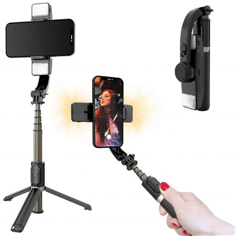 Gimbal Selfie Stick Twin Led Kijek Do Zdj Tripod Statyw Pilot