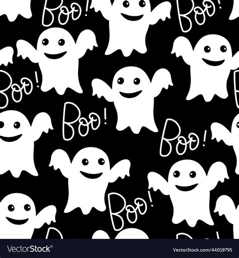 Halloween Seamless Pattern With Funny Ghosts Vector Image