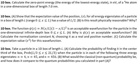 1D Box Calculate The Zero Point Energy The Energy Chegg