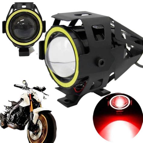 Lampa Motocyklowa Reflektor Led Cree U Czerwony Ring