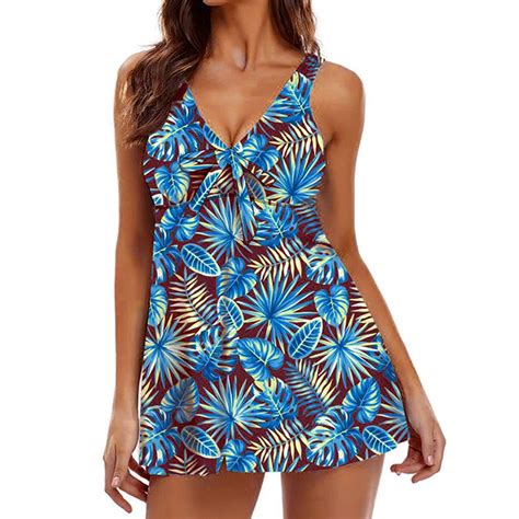Idall Tankini Swimsuits Bathing Suit Women S Split Swimsuit Hot Spring Beach V Neck Printed