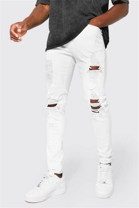 Mens Skinny Stretch Exploded Knee Jeans Boohoo Uk