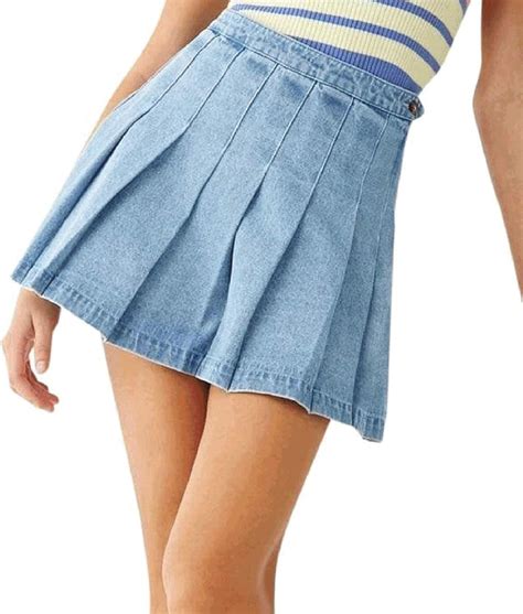 Casual Slim A Line Pleated Ruffle Short Mini Denim Skirt