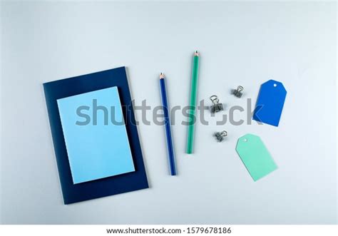 Notebooks Stationary Objects On Grey Background Stock Photo