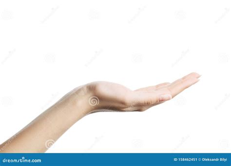 Beautiful Woman`s Hand Isolated On White Background Palm Up Stock