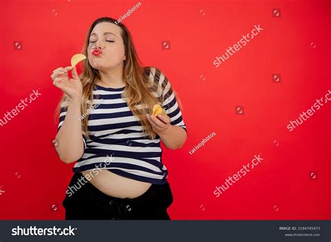 Overweight Adipose Satisfied Woman Naked Belly Shutterstock