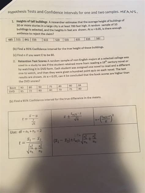 Solved Hypothesis Tests And Confidence Intervals For One And Chegg