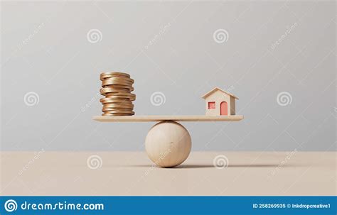 Small House And A Stack Of Coins Balancing On A Seesaw Property