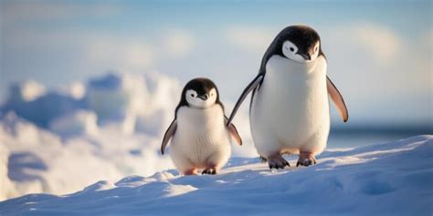 Premium AI Image | Baby penguin and his mother walking in the snow AI ...