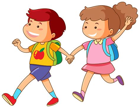 Cartoon School Kids Holding Hands