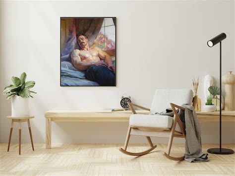 Gay Oil Painting Original AI Male Painting Fine Art Print Male