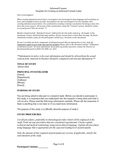 Informed Consent Template Informed Consent Template For Creating An