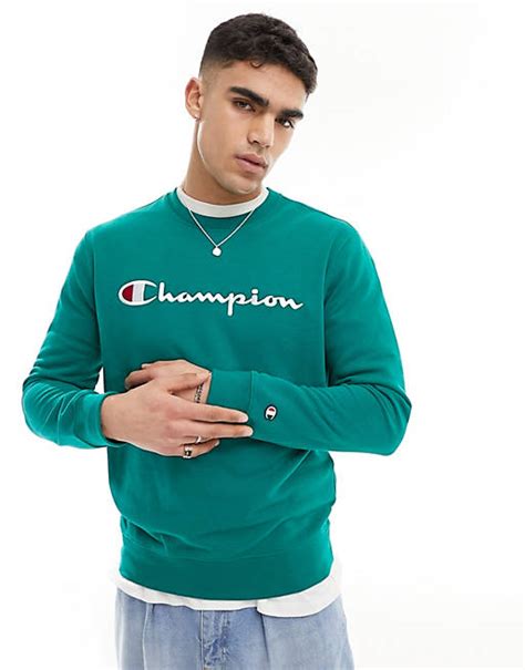 Champion Crew Neck Sweatshirt In Dark Green Asos