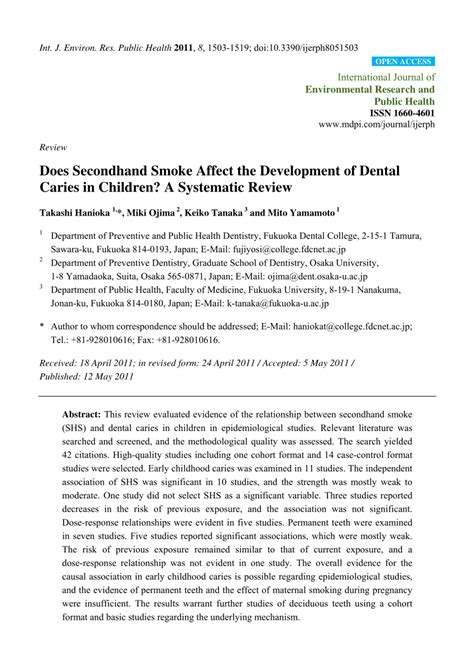 Pdf Does Secondhand Smoke Affect The Development Of Dental Caries In