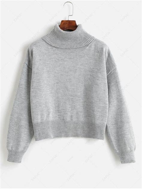 [29 Off] 2021 Knit Turtleneck Drop Shoulder Sweater In Light Gray Zaful