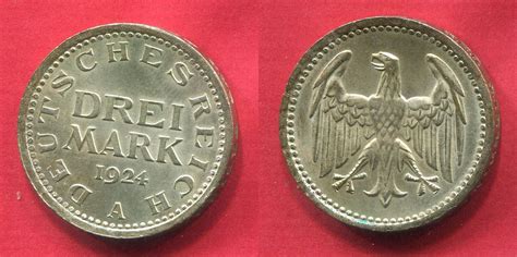 Weimarer Republik Deutsches Reich 3 Mark Silber Kursmünze 1924 A