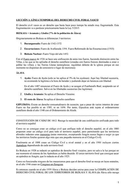 Apuntes Derecho Civil Vasco LECCIÓN 1 LÍNEA TEMPORAL DEL DERECHO